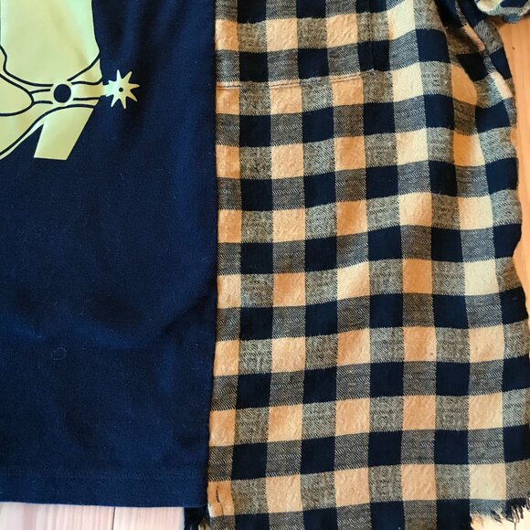 Upcycled Tee, Flannel Sleeves, Size M-L: Oversized Cowgirl Boot Graphic Shirt - Picture 4 of 11